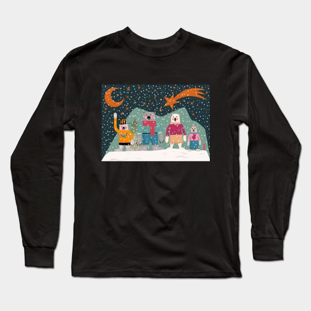 Merry Christmas Postcards - cute Christmas shirt -  cute bear family Long Sleeve T-Shirt by Boogosh